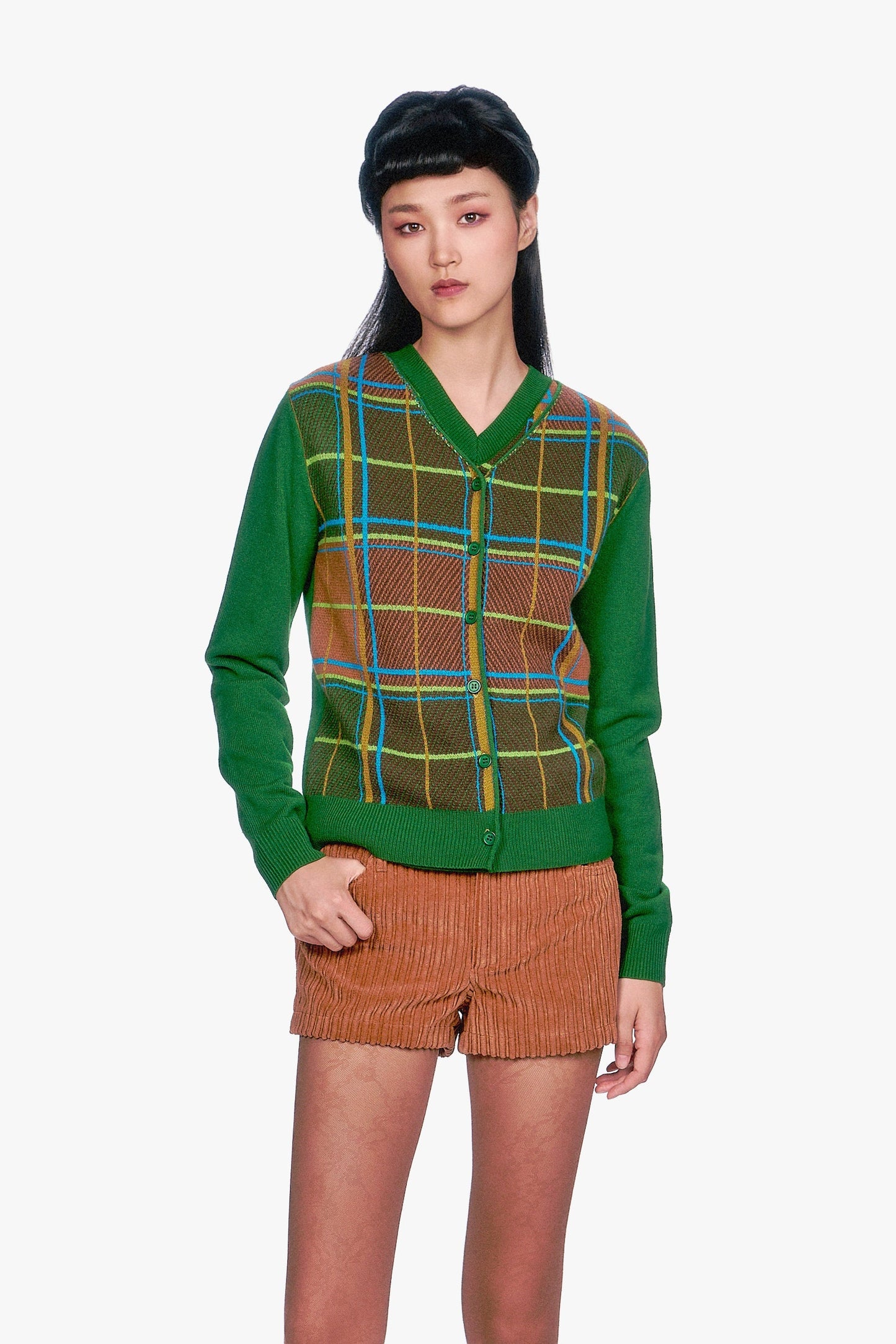 Anna Sui Plaid Cardigan - Leaf Green