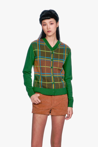 Anna Sui Plaid Cardigan - Leaf Green