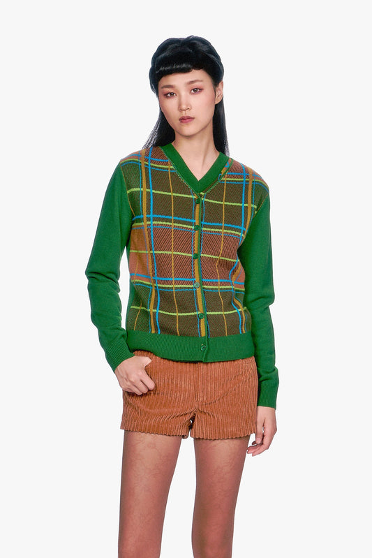 Anna Sui Plaid Cardigan - Leaf Green