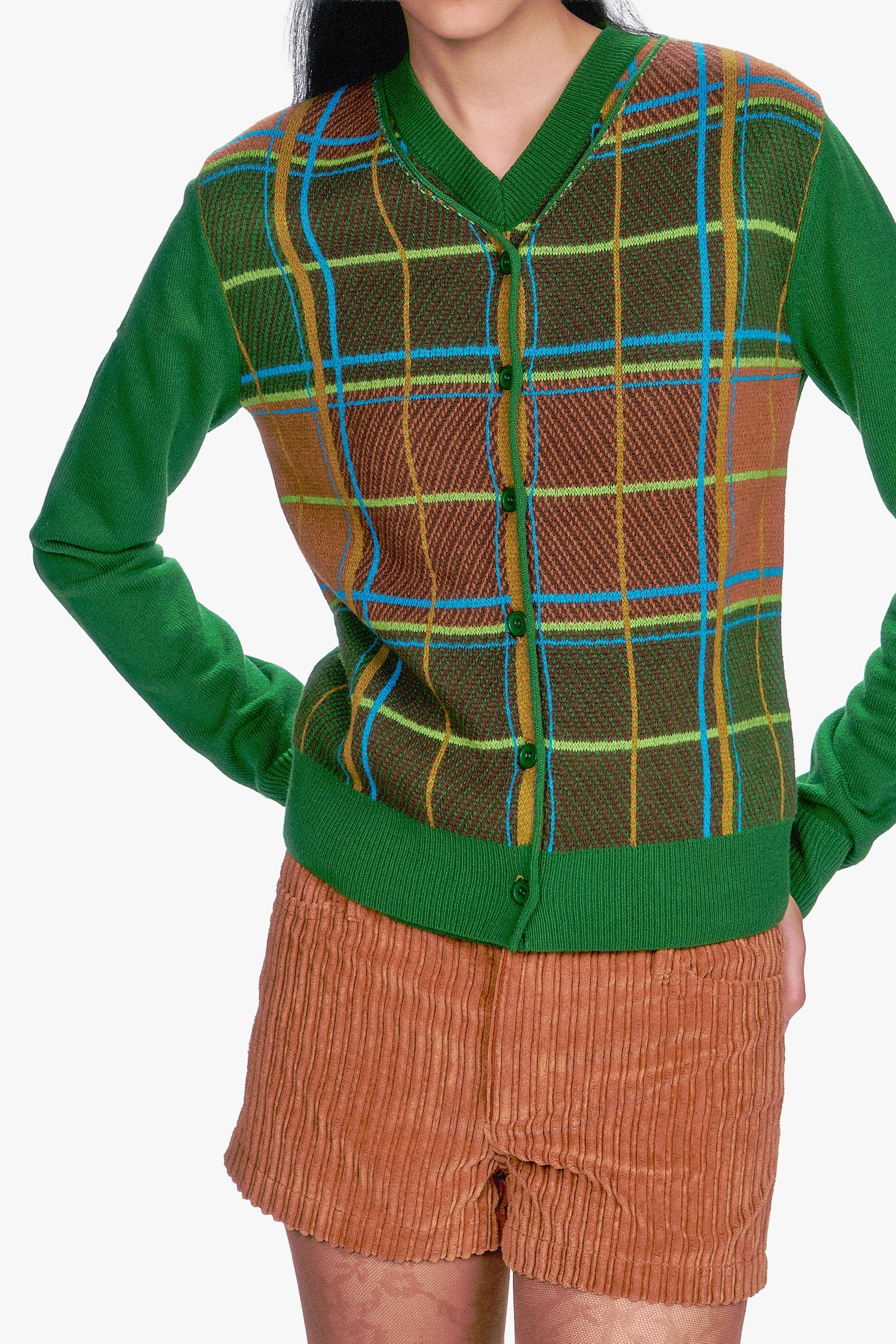 Anna Sui Plaid Cardigan - Leaf Green
