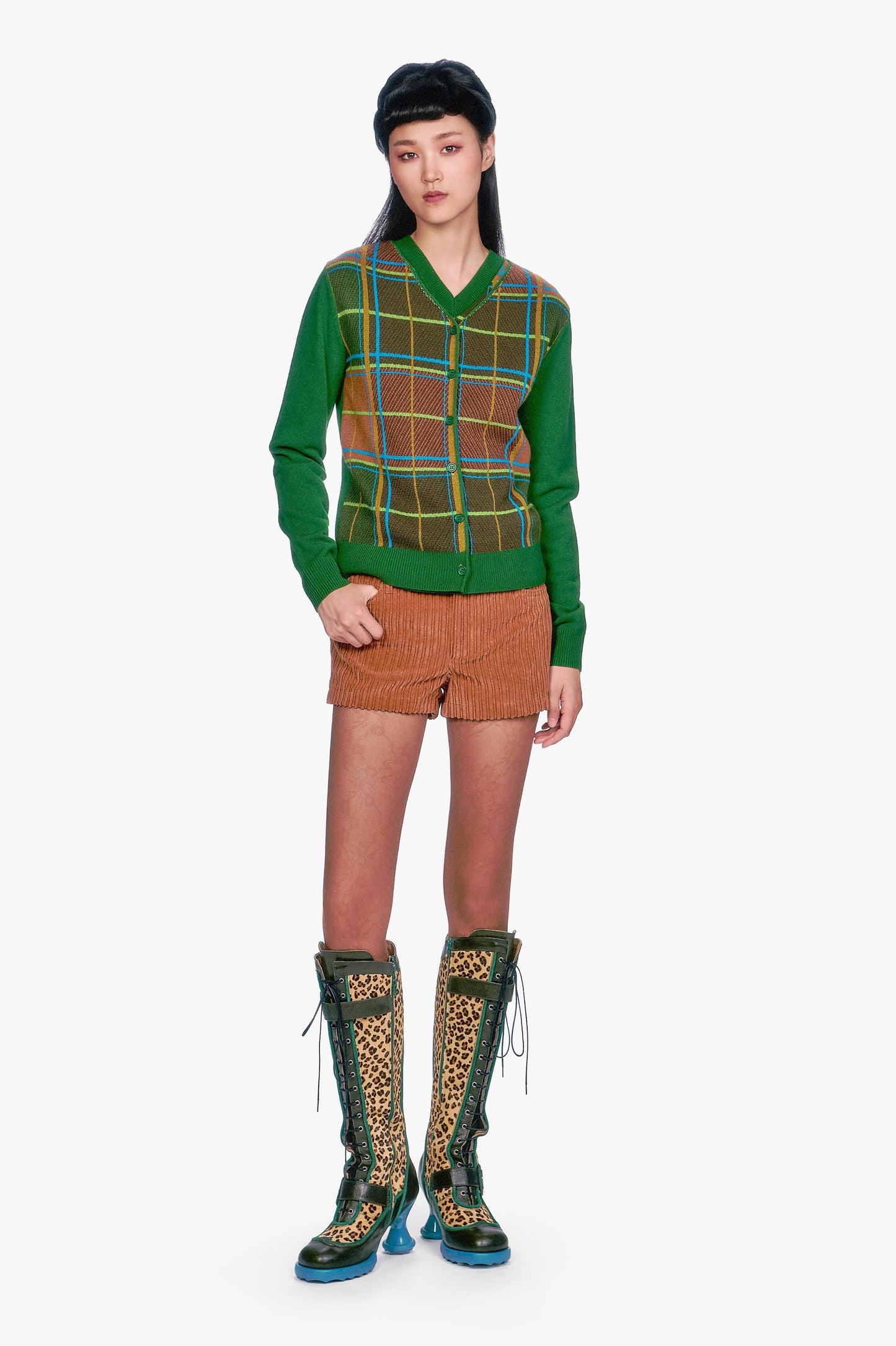 Anna Sui Plaid Cardigan - Leaf Green