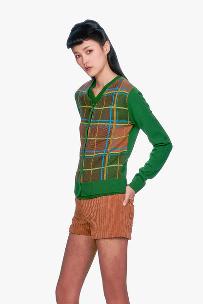 Anna Sui Plaid Cardigan - Leaf Green