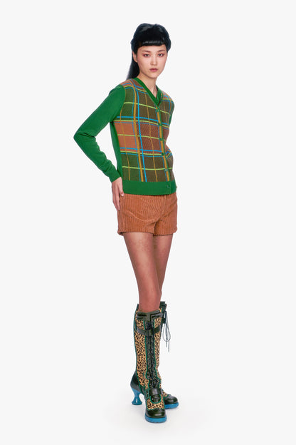 Anna Sui Plaid Cardigan - Leaf Green