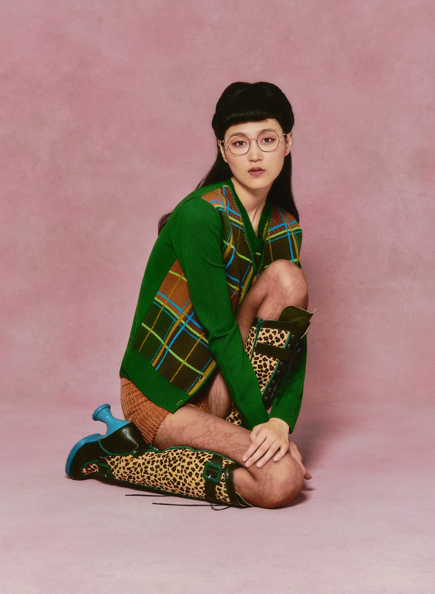 Anna Sui Plaid Cardigan - Leaf Green