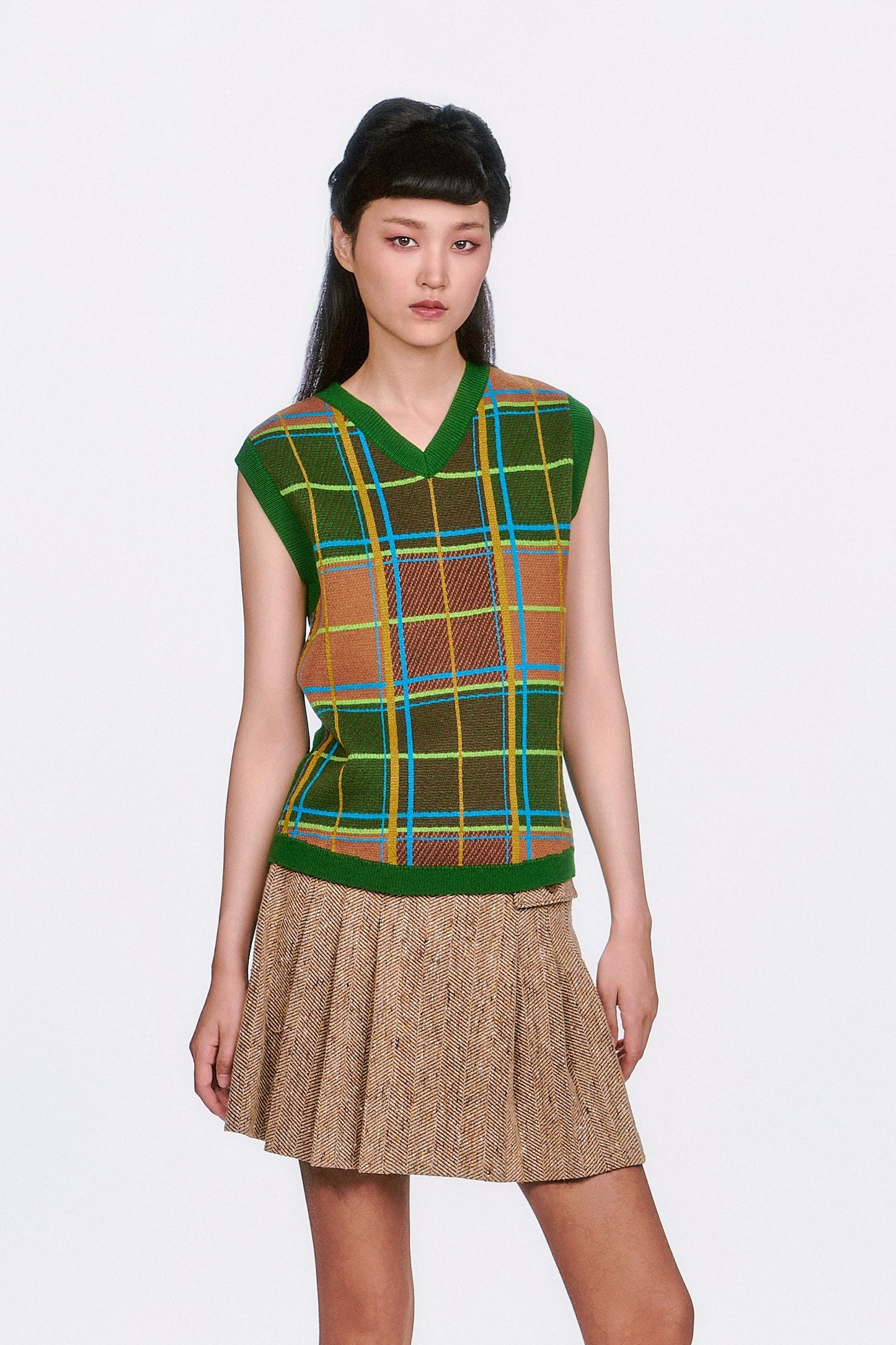 Anna Sui Plaid Sweater Vest - Leaf Green