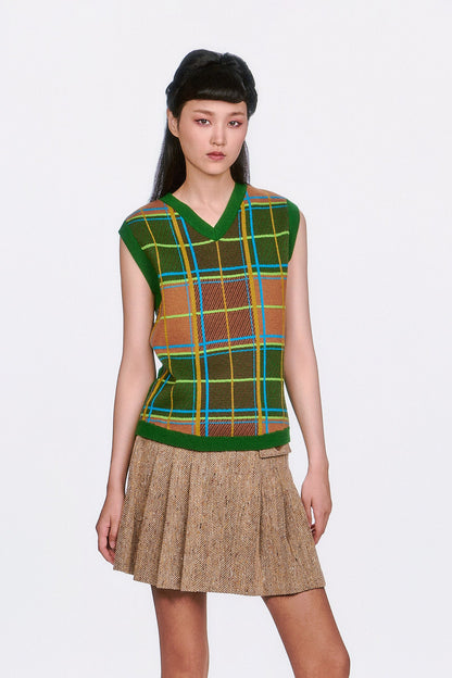 Anna Sui Plaid Sweater Vest - Leaf Green