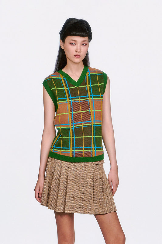 Anna Sui Plaid Sweater Vest - Leaf Green