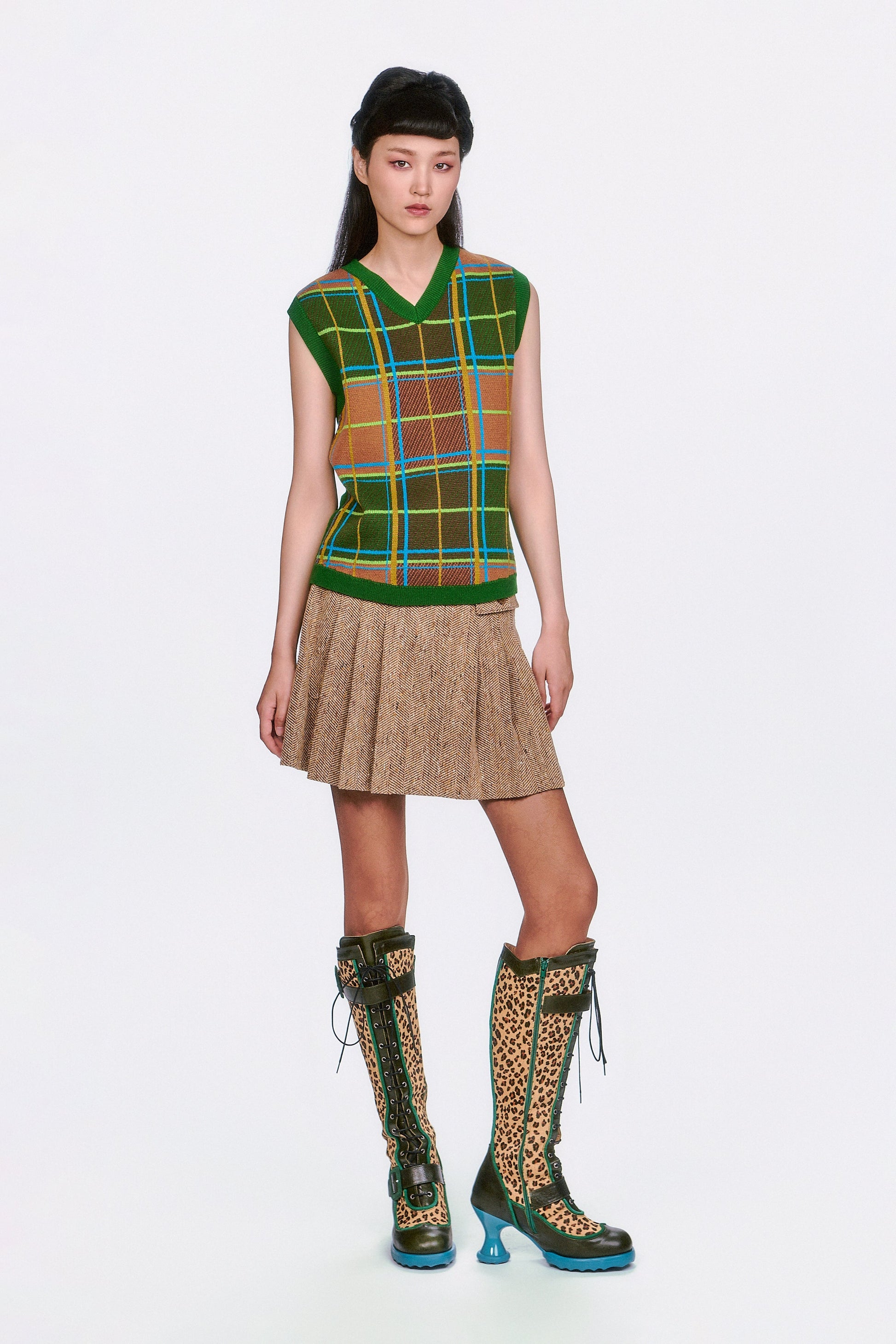 Anna Sui Plaid Sweater Vest - Leaf Green