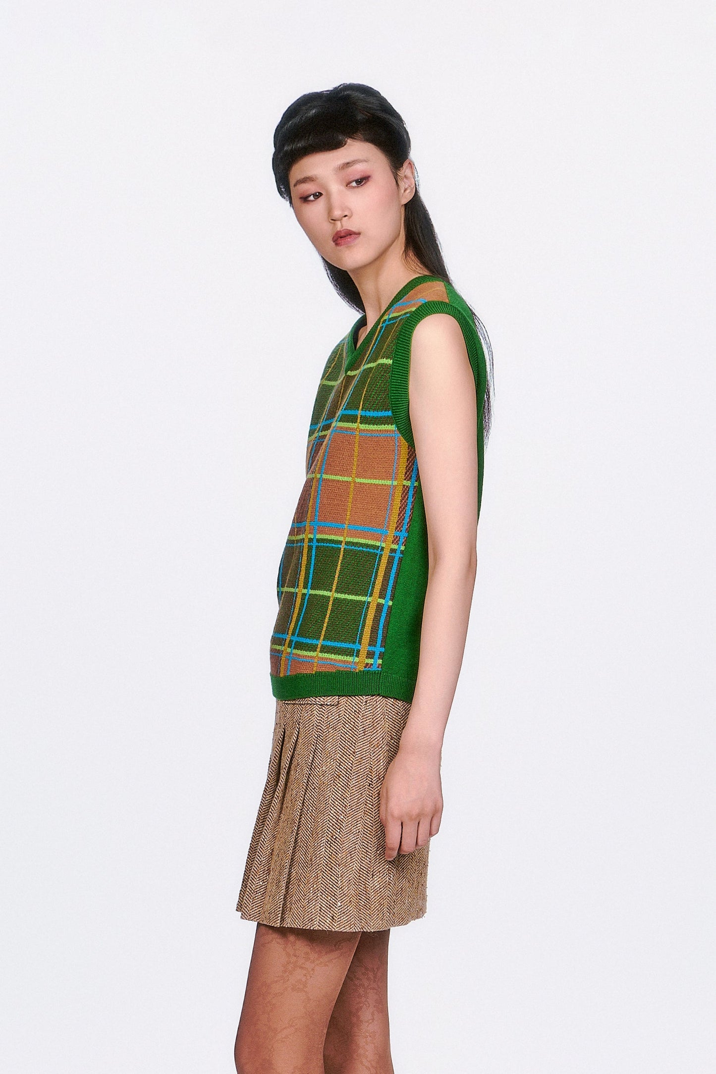 Anna Sui Plaid Sweater Vest - Leaf Green
