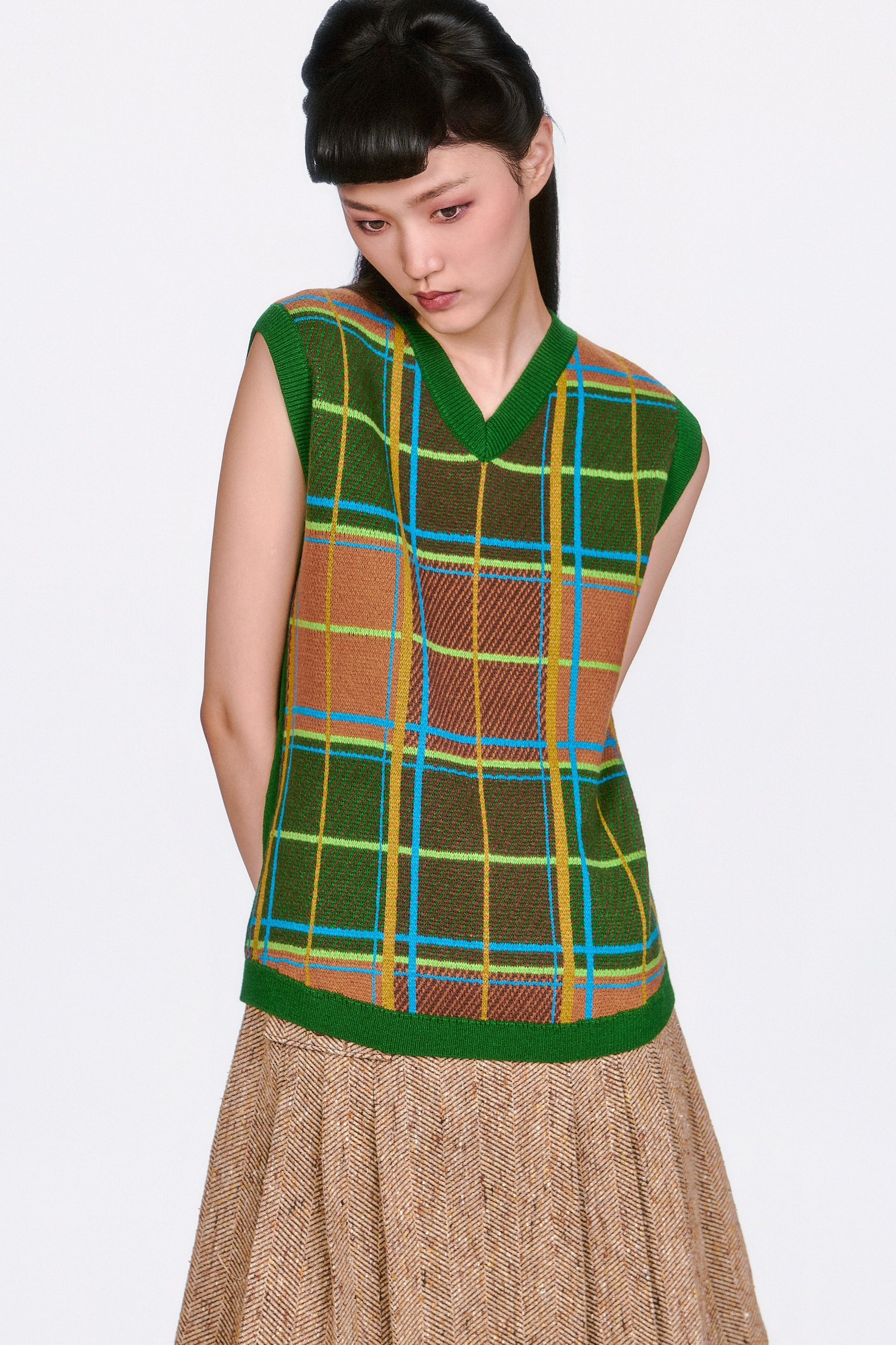 Anna Sui Plaid Sweater Vest - Leaf Green