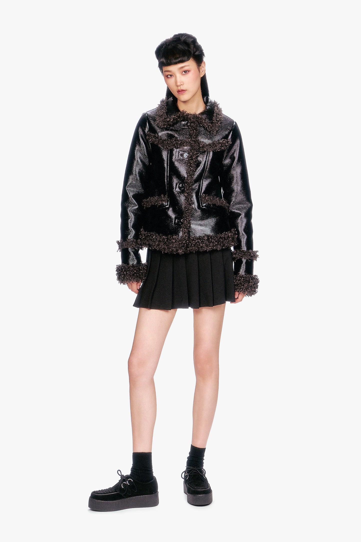 Anna Sui Faux Leather W/ Curly Lamb Trim Jacket