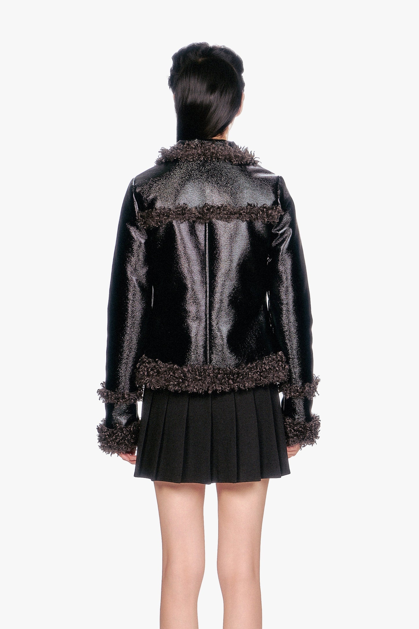 Anna Sui Faux Leather W/ Curly Lamb Trim Jacket
