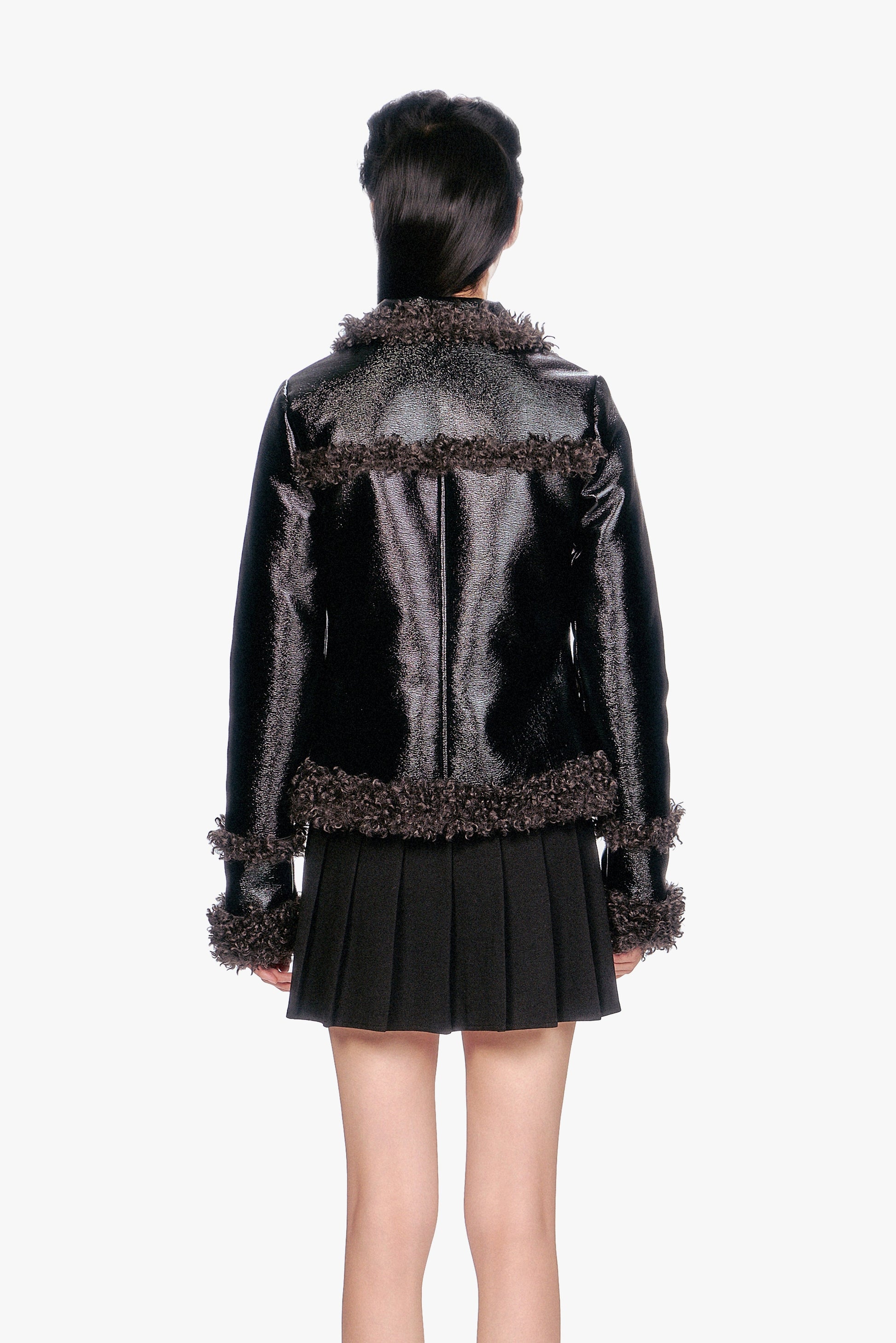 Anna Sui Faux Leather W/ Curly Lamb Trim Jacket