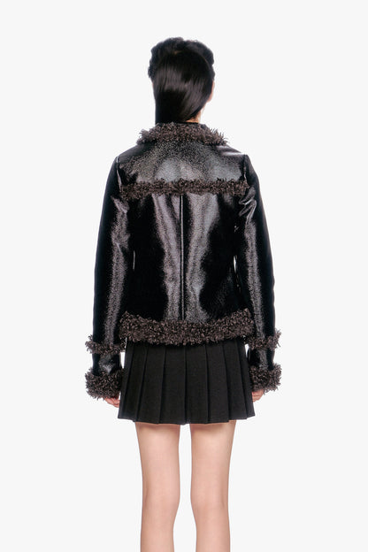 Anna Sui Faux Leather W/ Curly Lamb Trim Jacket