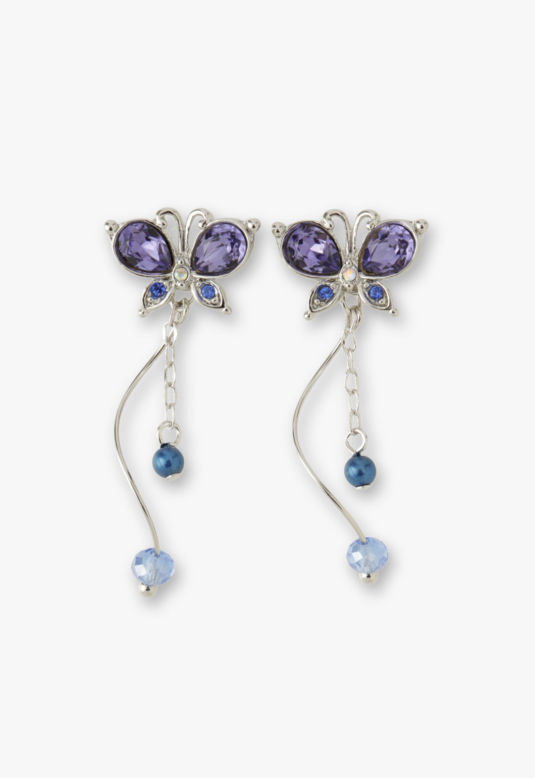 Anna Sui Silver Butterfly Stud Earrings with Detachable Dangle