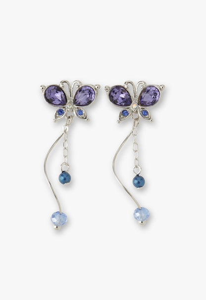 Anna Sui Silver Butterfly Stud Earrings with Detachable Dangle