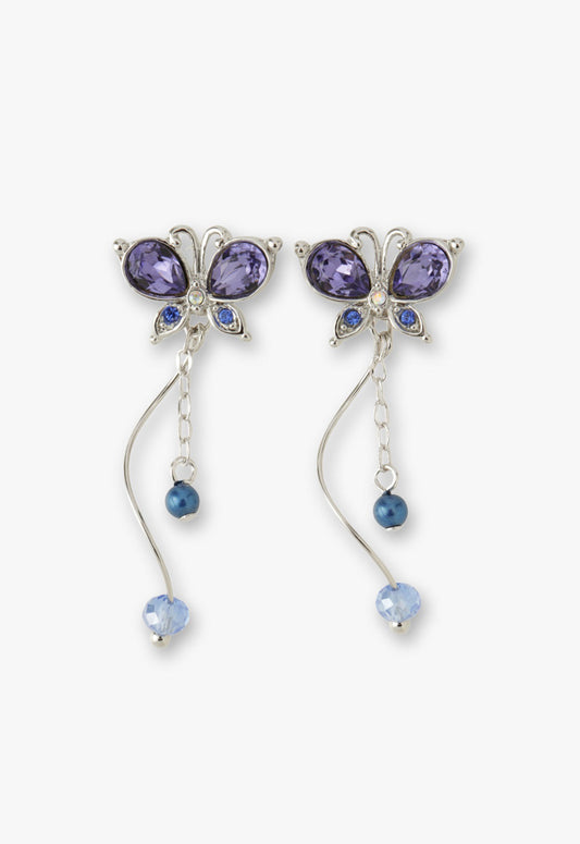 Anna Sui Silver Butterfly Stud Earrings with Detachable Dangle