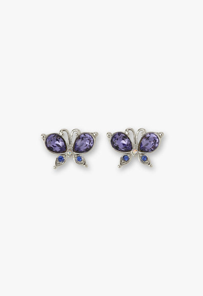 Anna Sui Silver Butterfly Stud Earrings with Detachable Dangle