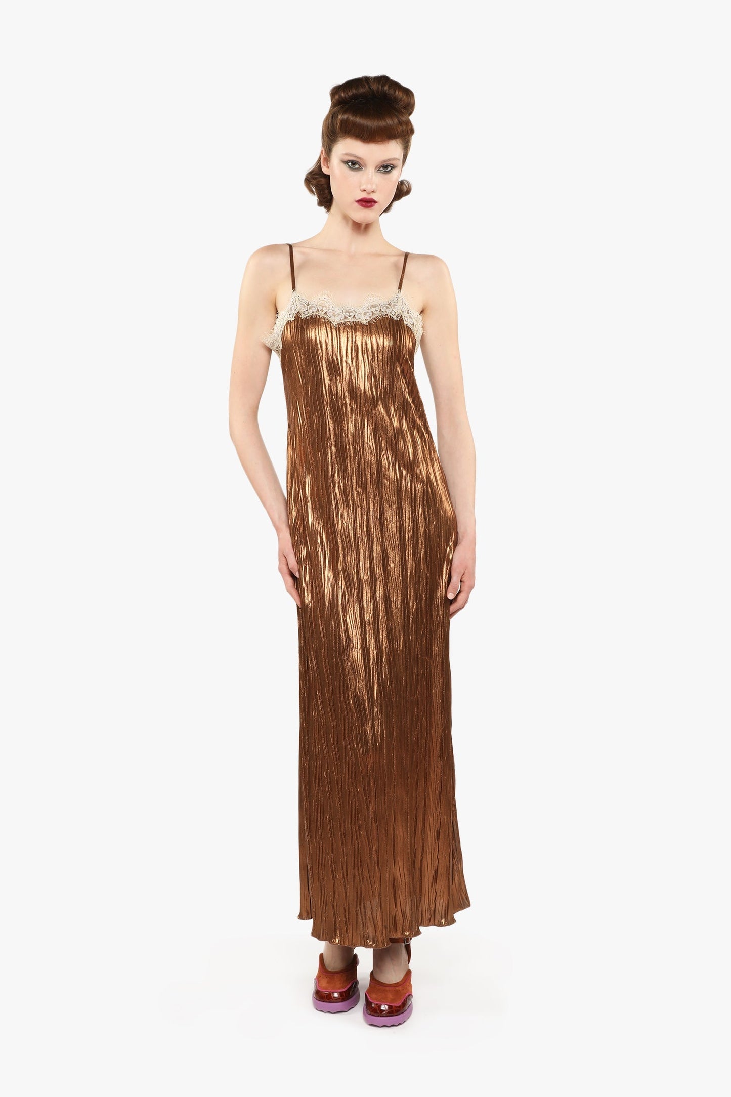 Anna Sui Pleats Lace Slip Dress
