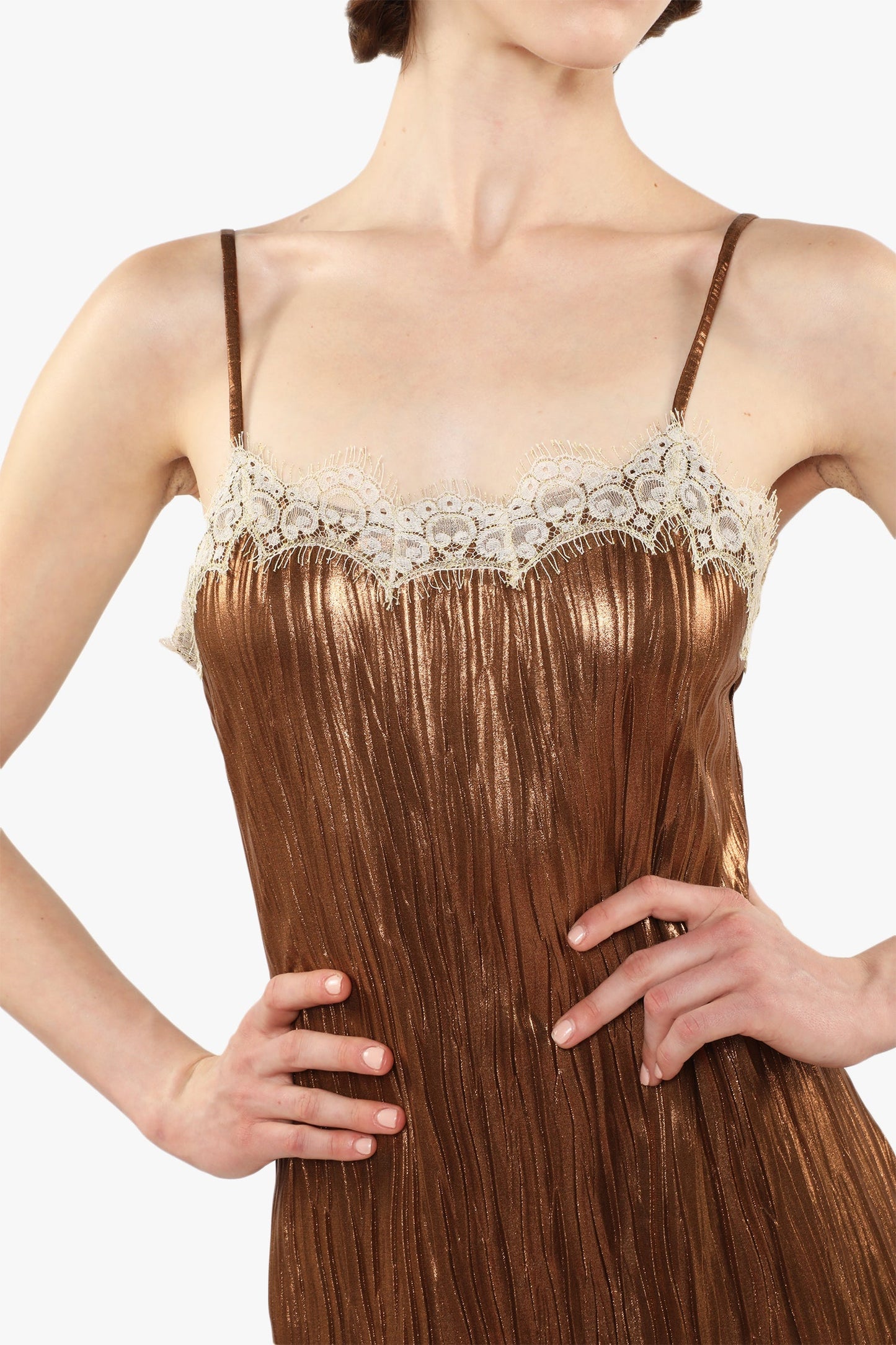 Anna Sui Pleats Lace Slip Dress