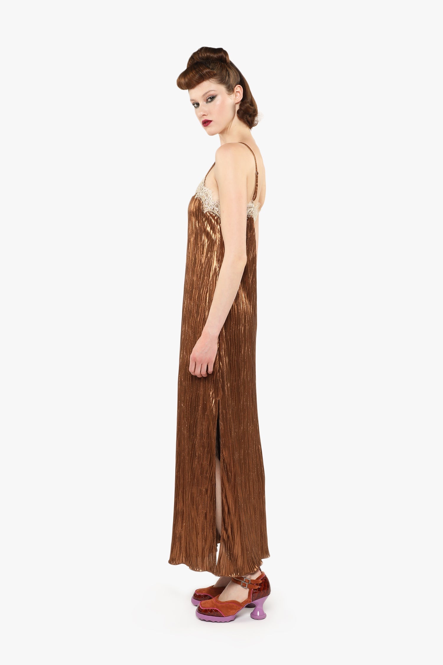 Anna Sui Pleats Lace Slip Dress