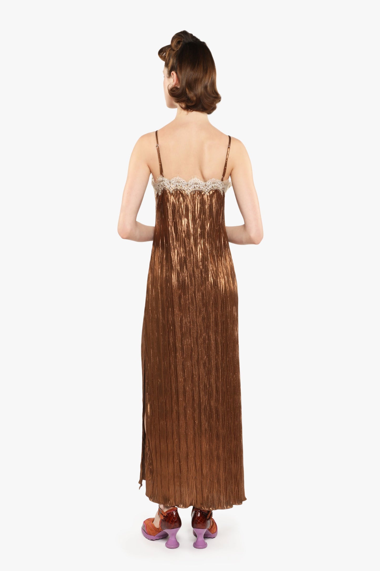 Anna Sui Pleats Lace Slip Dress