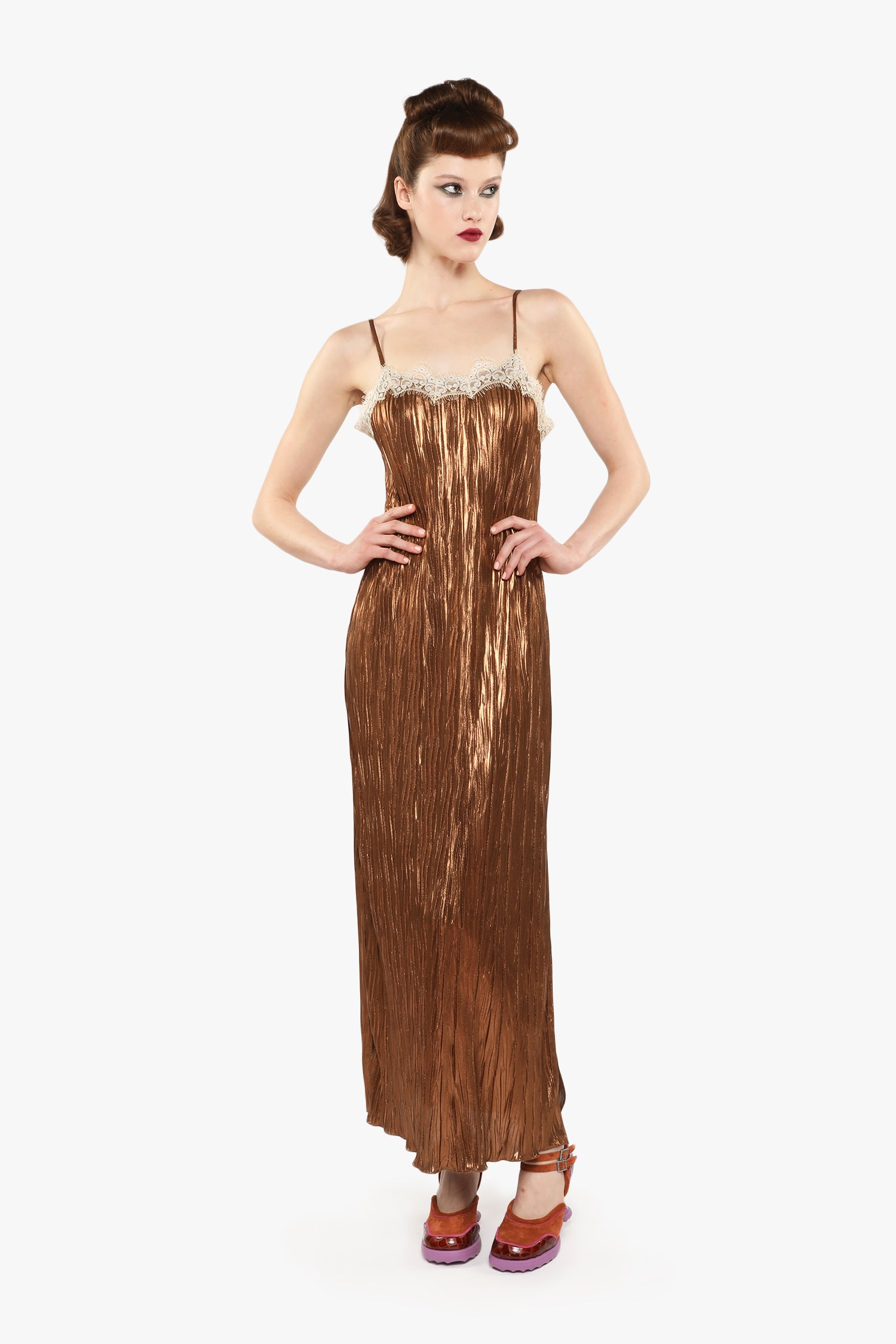 Anna Sui Pleats Lace Slip Dress