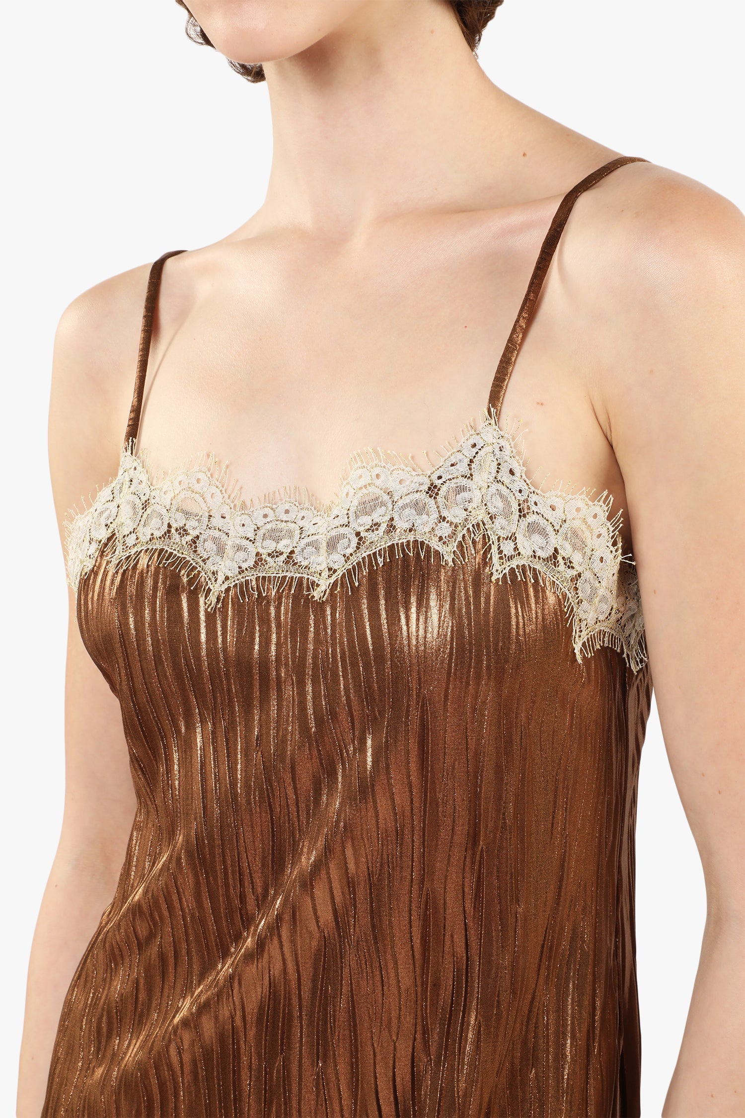 Anna Sui Pleats Lace Slip Dress