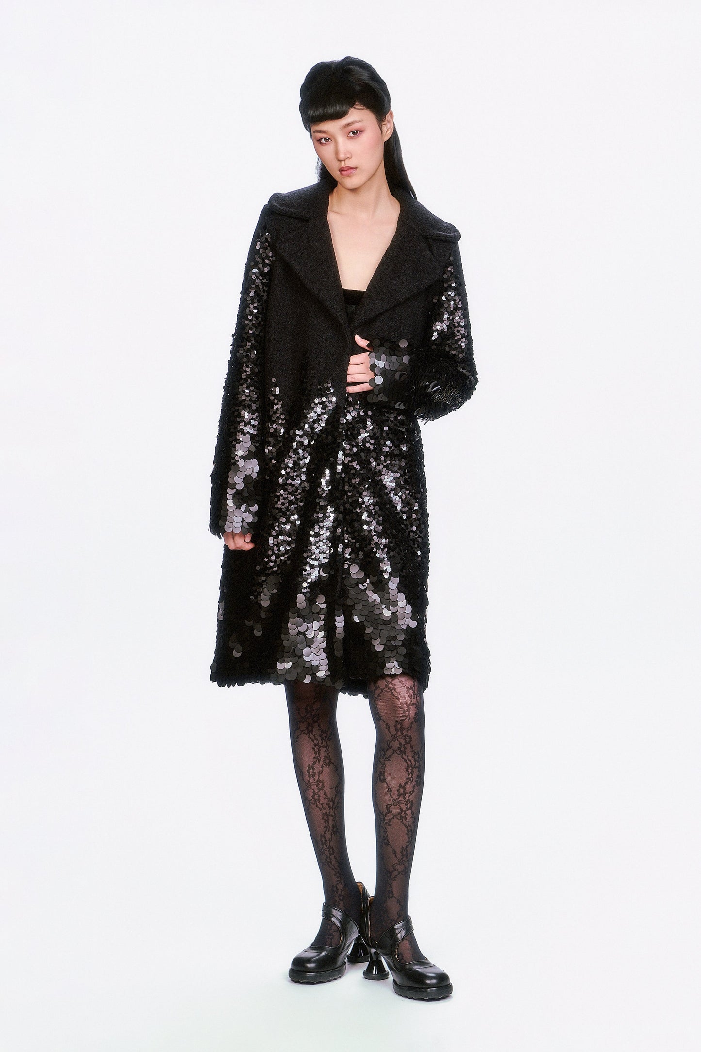 Anna Sui Paillettes Wool Coat