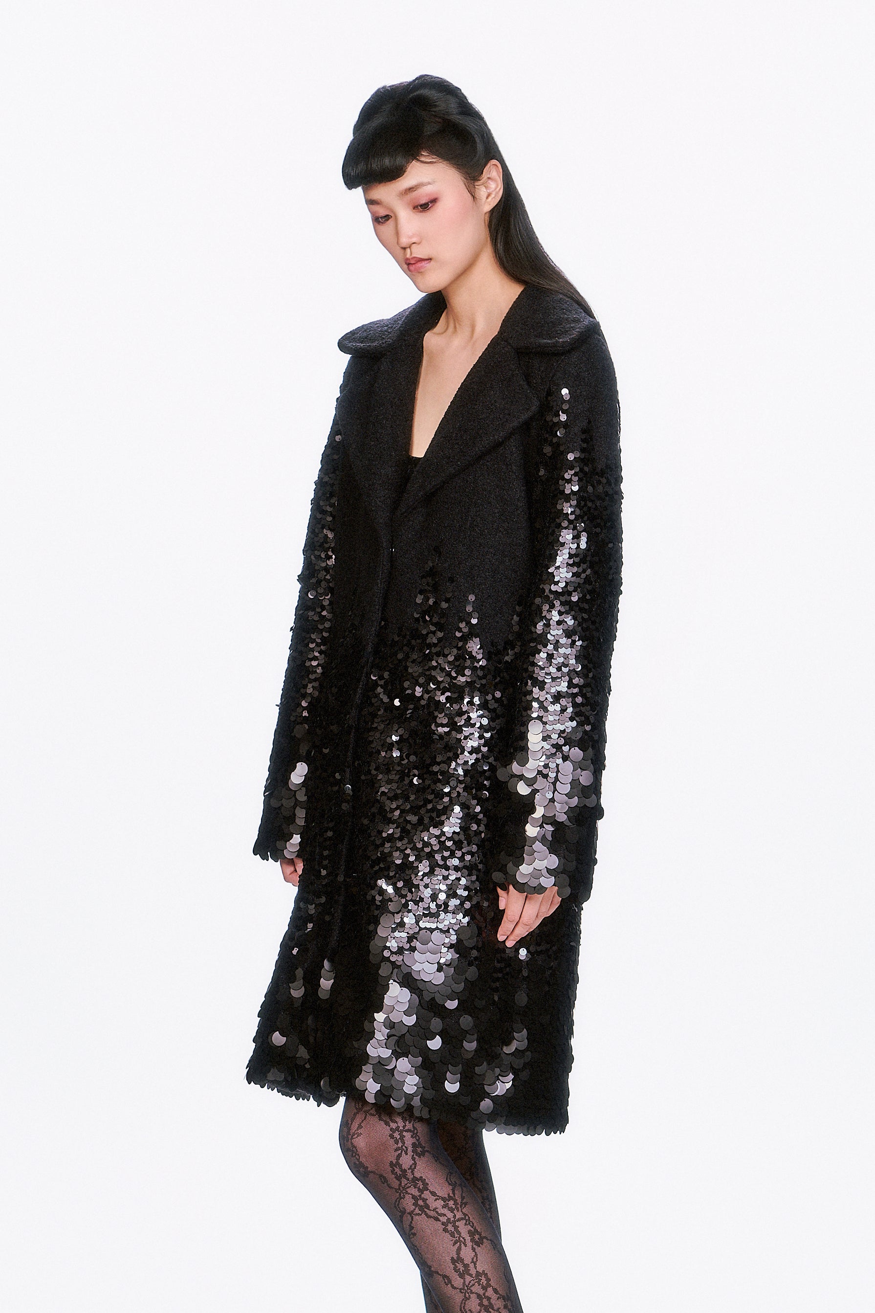 Anna Sui Paillettes Wool Coat