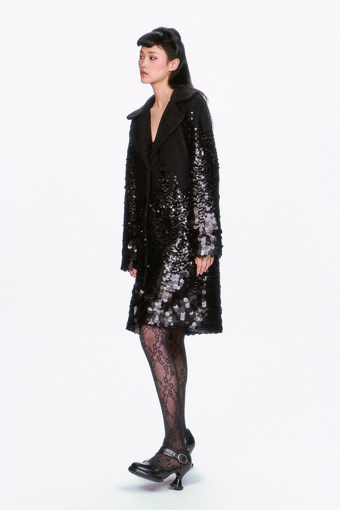 Anna Sui Paillettes Wool Coat