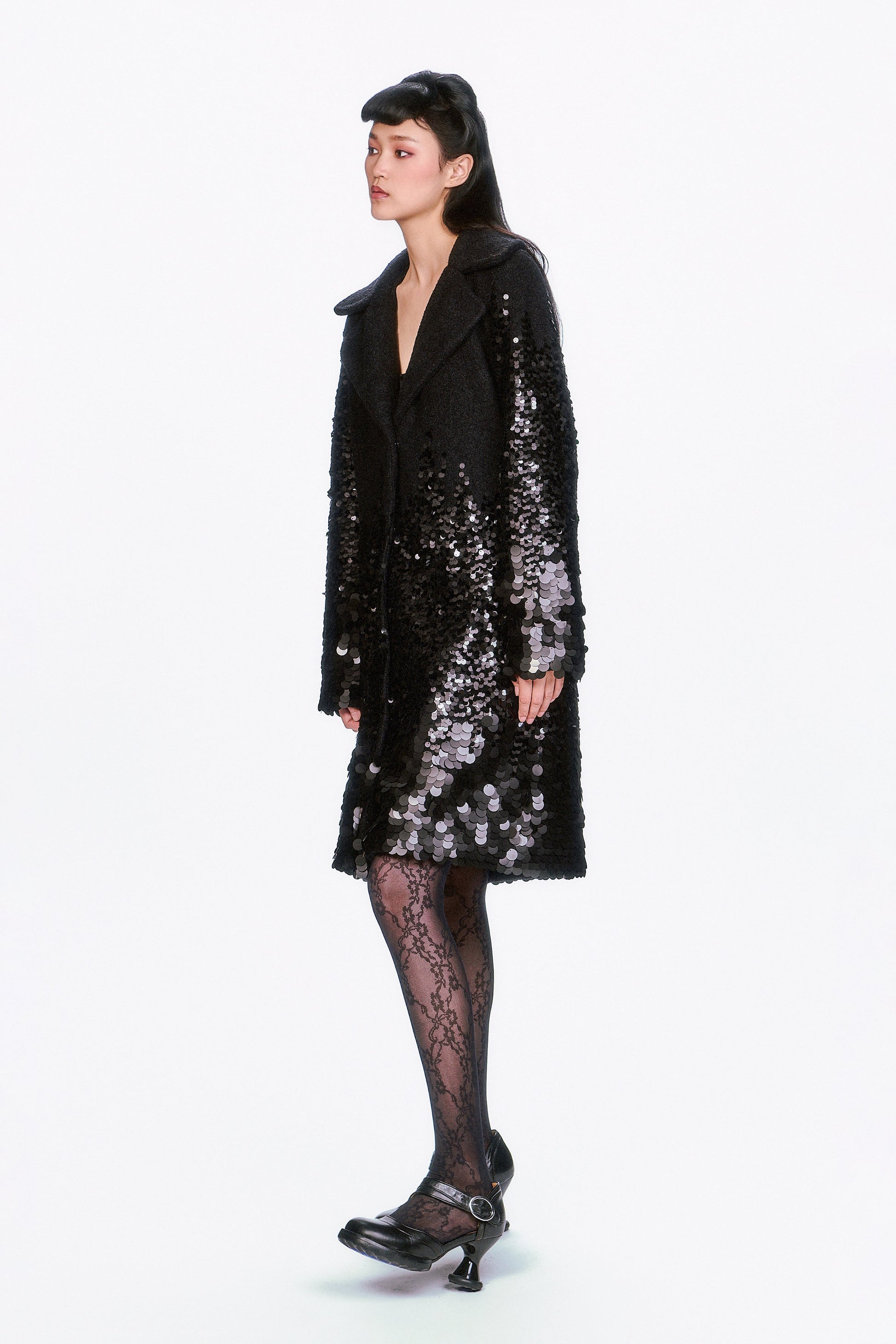Anna Sui Paillettes Wool Coat