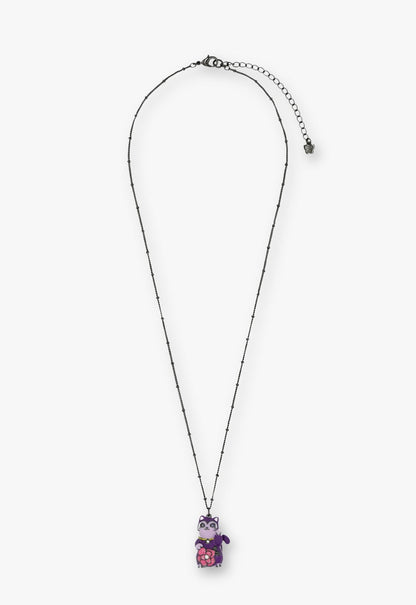 Anna Sui Lucky Cat Flower Necklace- Gunmetal