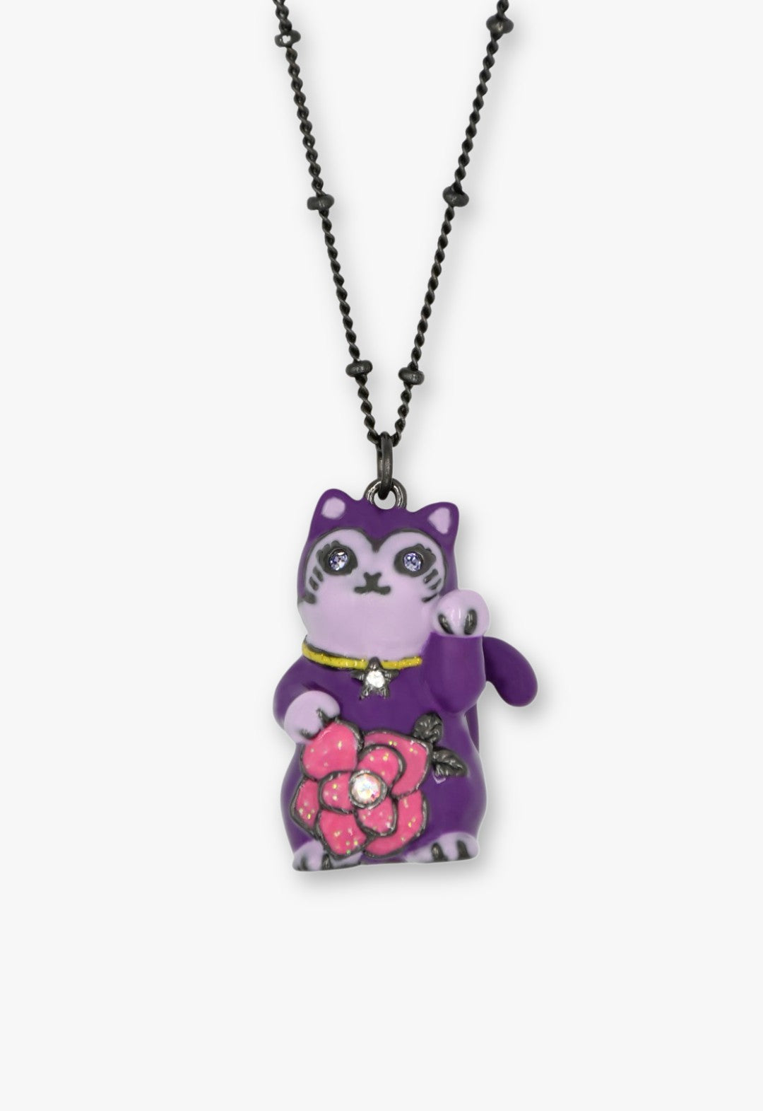 Anna Sui Lucky Cat Flower Necklace- Gunmetal