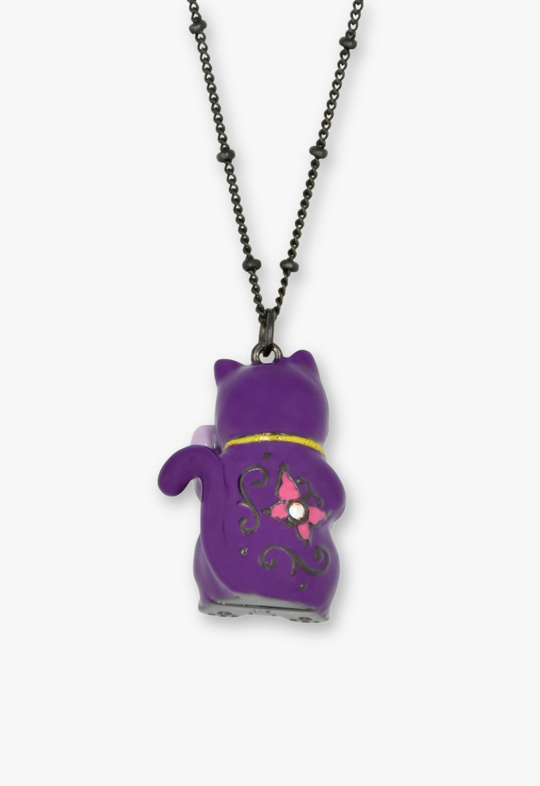 Anna Sui Lucky Cat Flower Necklace- Gunmetal