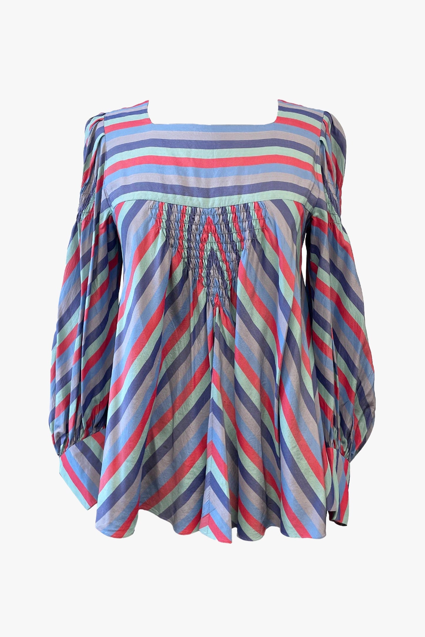 Anna Sui Vintage Silk Crepe De Chine With Smocking Top