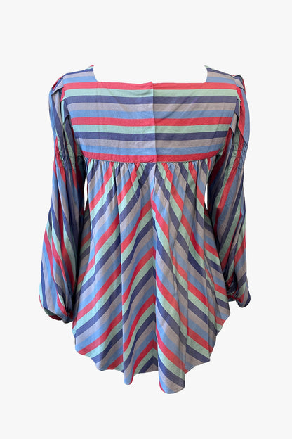 Anna Sui Vintage Silk Crepe De Chine With Smocking Top