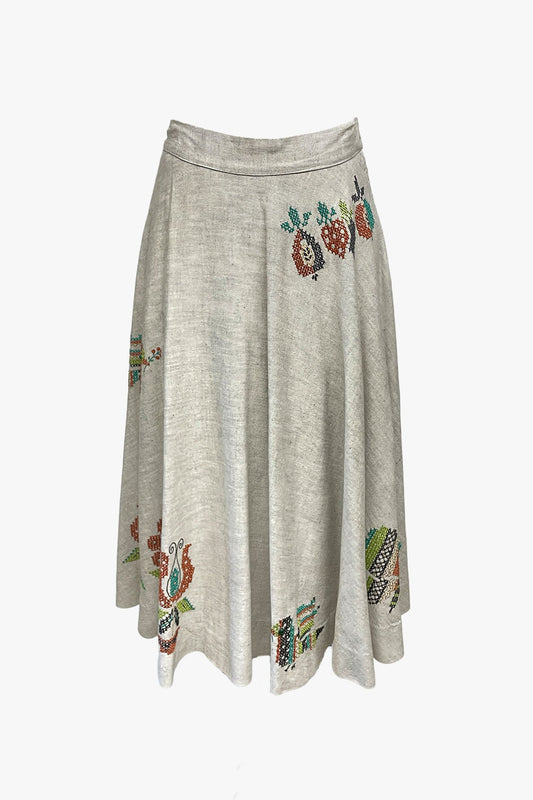 Anna Sui Vintage 60's Circular Hand Embroidered Midi Skirt