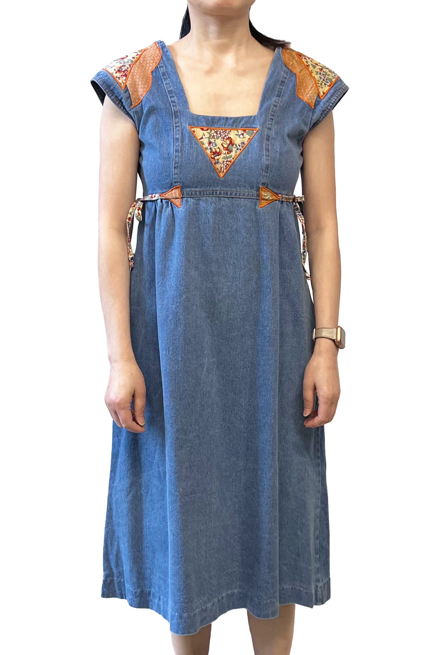 Anna Sui Vintage 70's Infinity Denim Patchwork Appliqué Dress