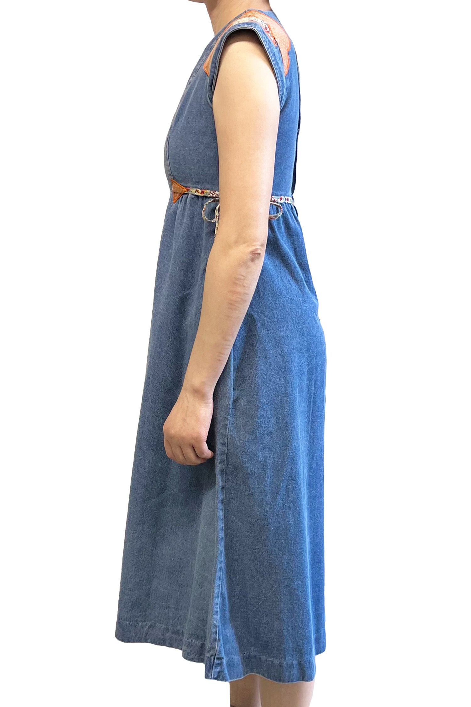 Anna Sui Vintage 70's Infinity Denim Patchwork Appliqué Dress