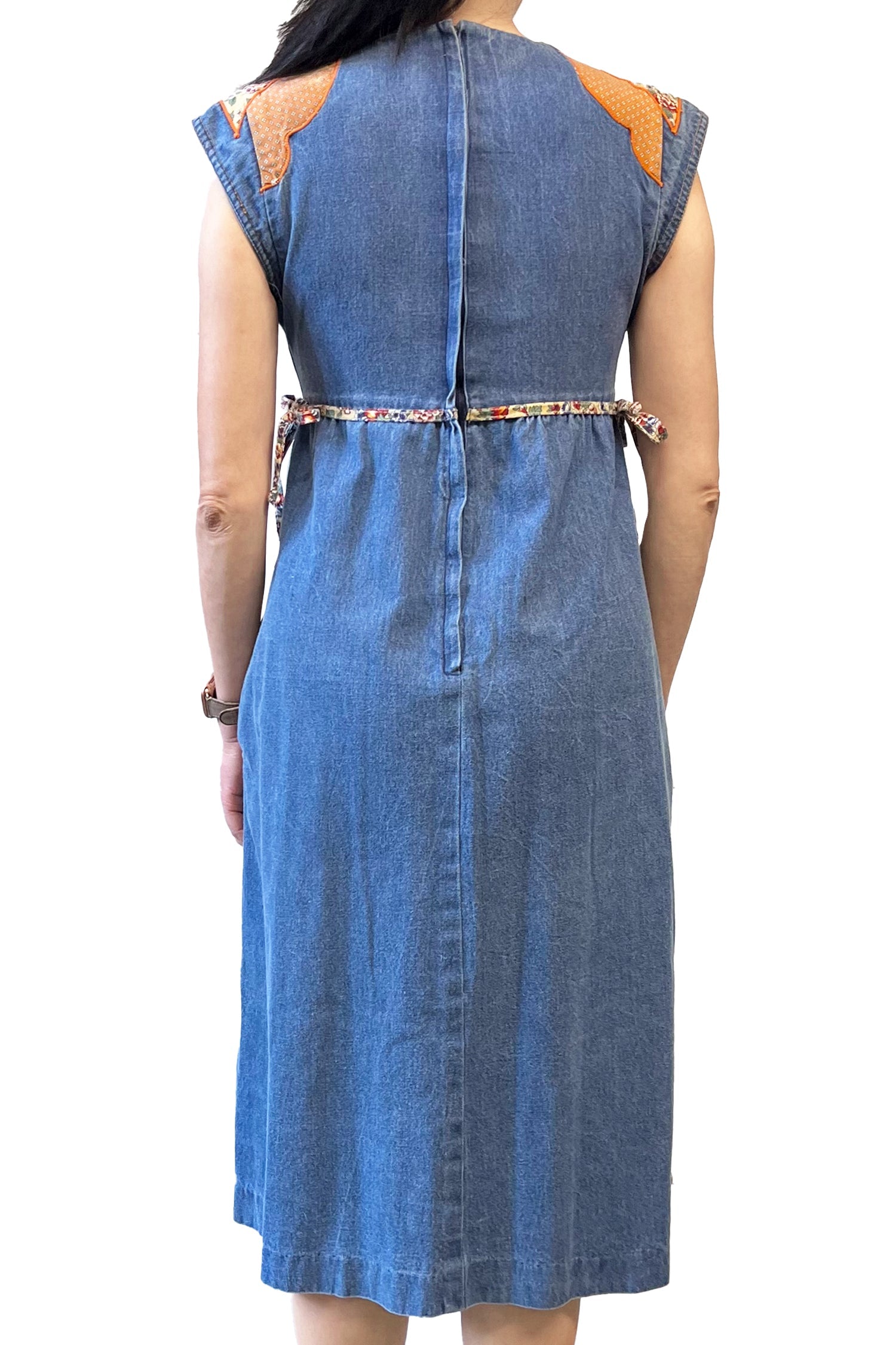 Anna Sui Vintage 70's Infinity Denim Patchwork Appliqué Dress
