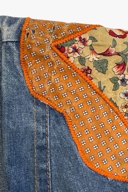 Anna Sui Vintage 70's Infinity Denim Patchwork Appliqué Dress
