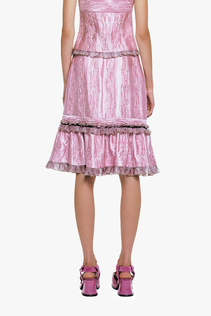 Anna Sui Crushed Satin Ruffle Midi Skirt