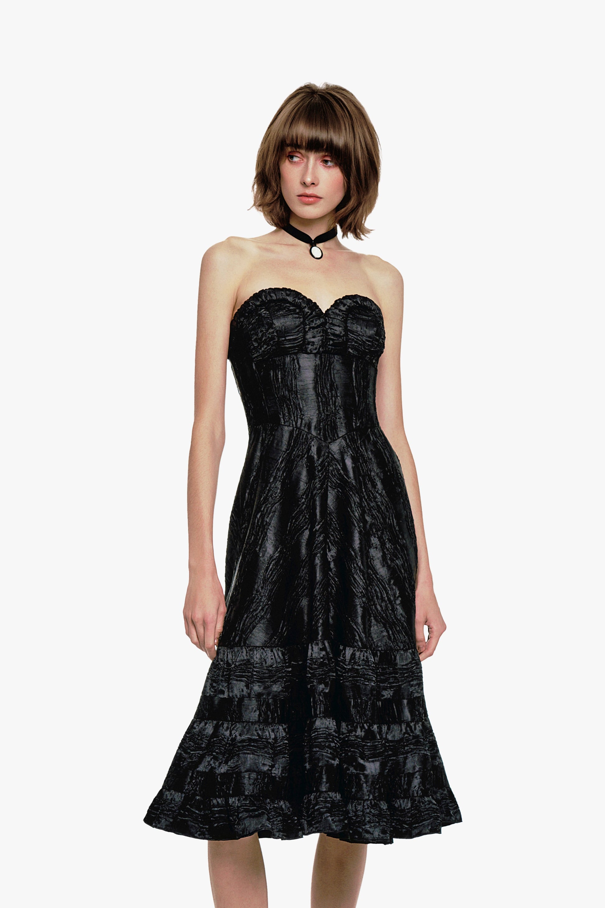 Anna Sui Crushed Satin Sweetheart Dress