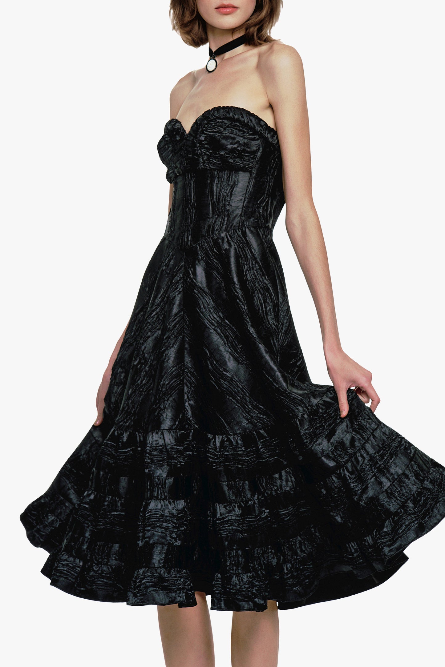 Anna Sui Crushed Satin Sweetheart Dress