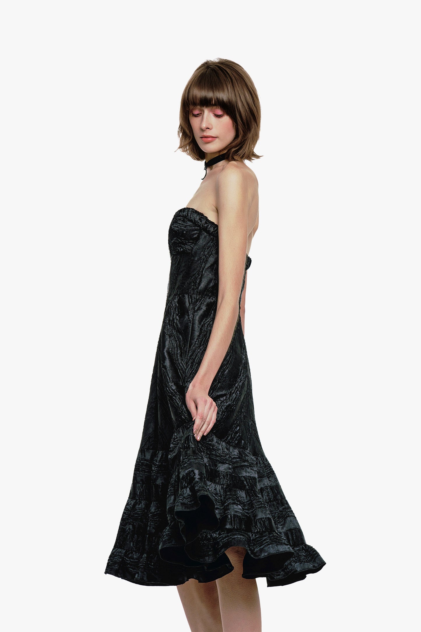 Anna Sui Crushed Satin Sweetheart Dress