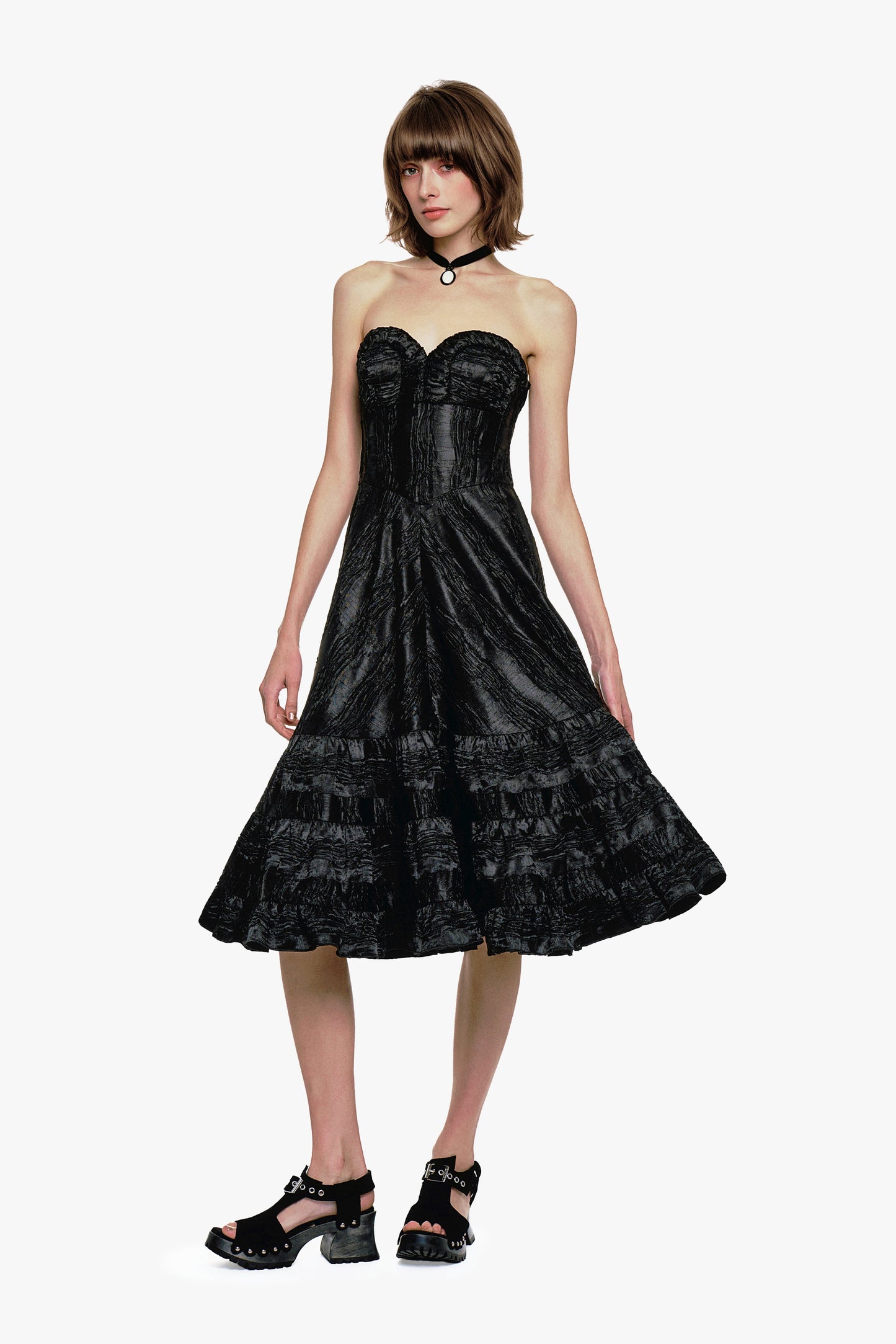 Anna Sui Crushed Satin Sweetheart Dress