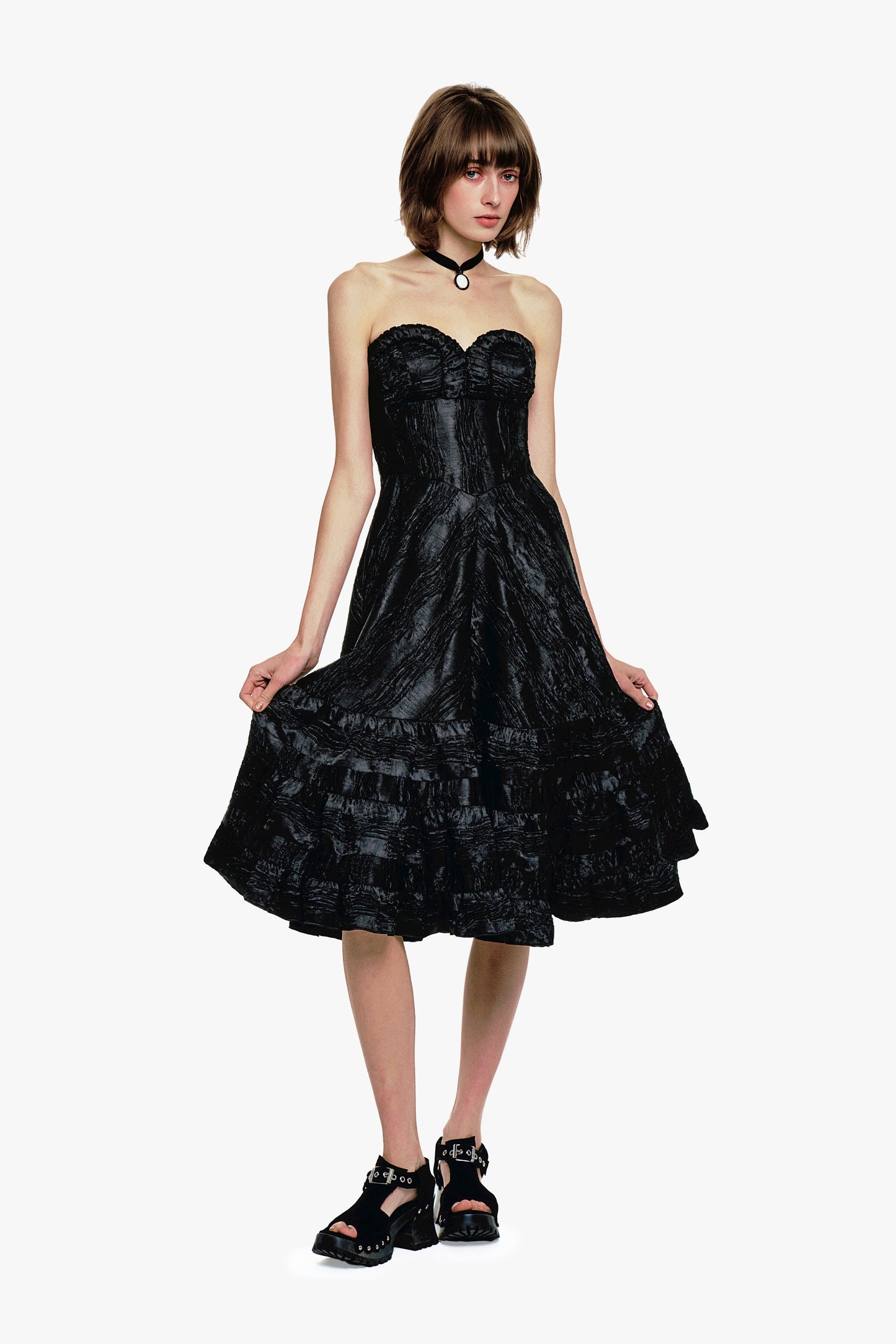 Anna Sui Crushed Satin Sweetheart Dress