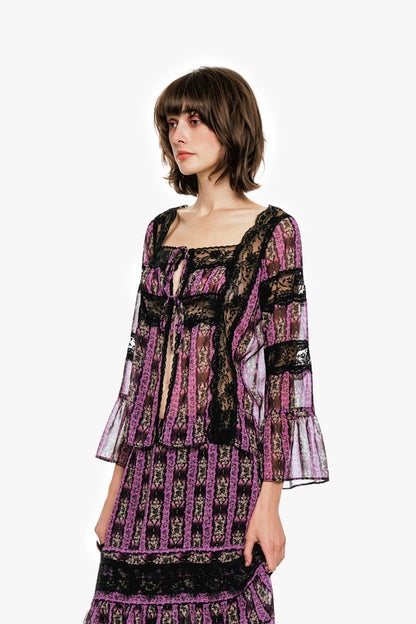 Anna Sui Cameo Stripe Print Tie Blouse