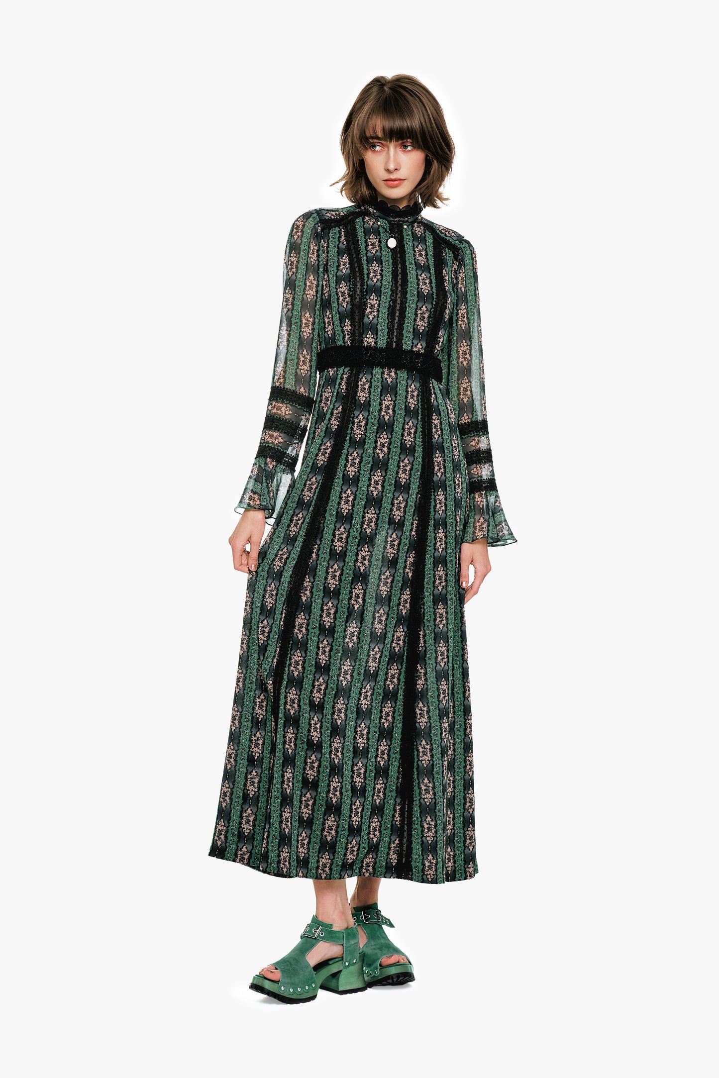 Anna Sui Cameo Stripe Print Maxi Dress